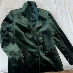 Express Editor Super High Rise Emerald Green Velvet Blazer and Flare Pants